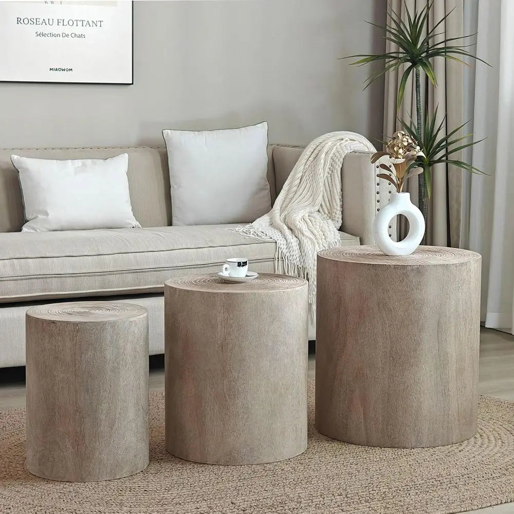 Round Nesting Wood Coffee Tables Set Of 3 Engineered Wood
