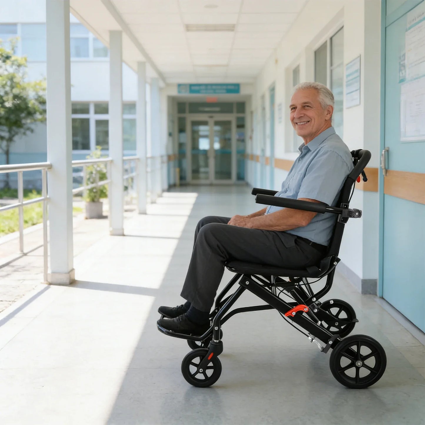 Foldable Transport Wheelchair With Handbrake For Adults Portable Mobility Chair