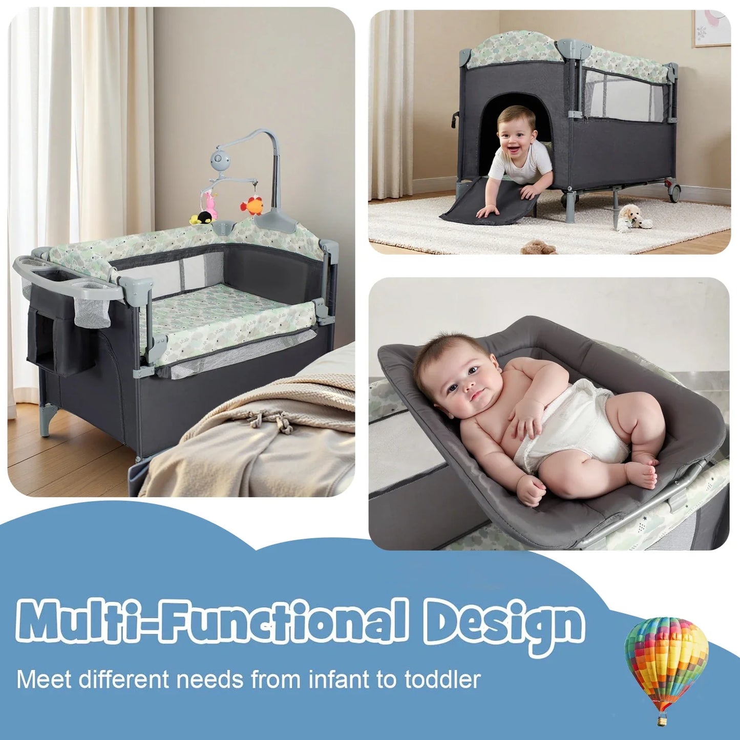 Pack And Playard With Bassinet Changing Table Lockable Wheels MusicBox