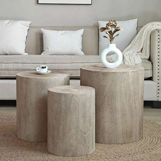 Round Nesting Wood Coffee Tables Set Of 3 Engineered Wood