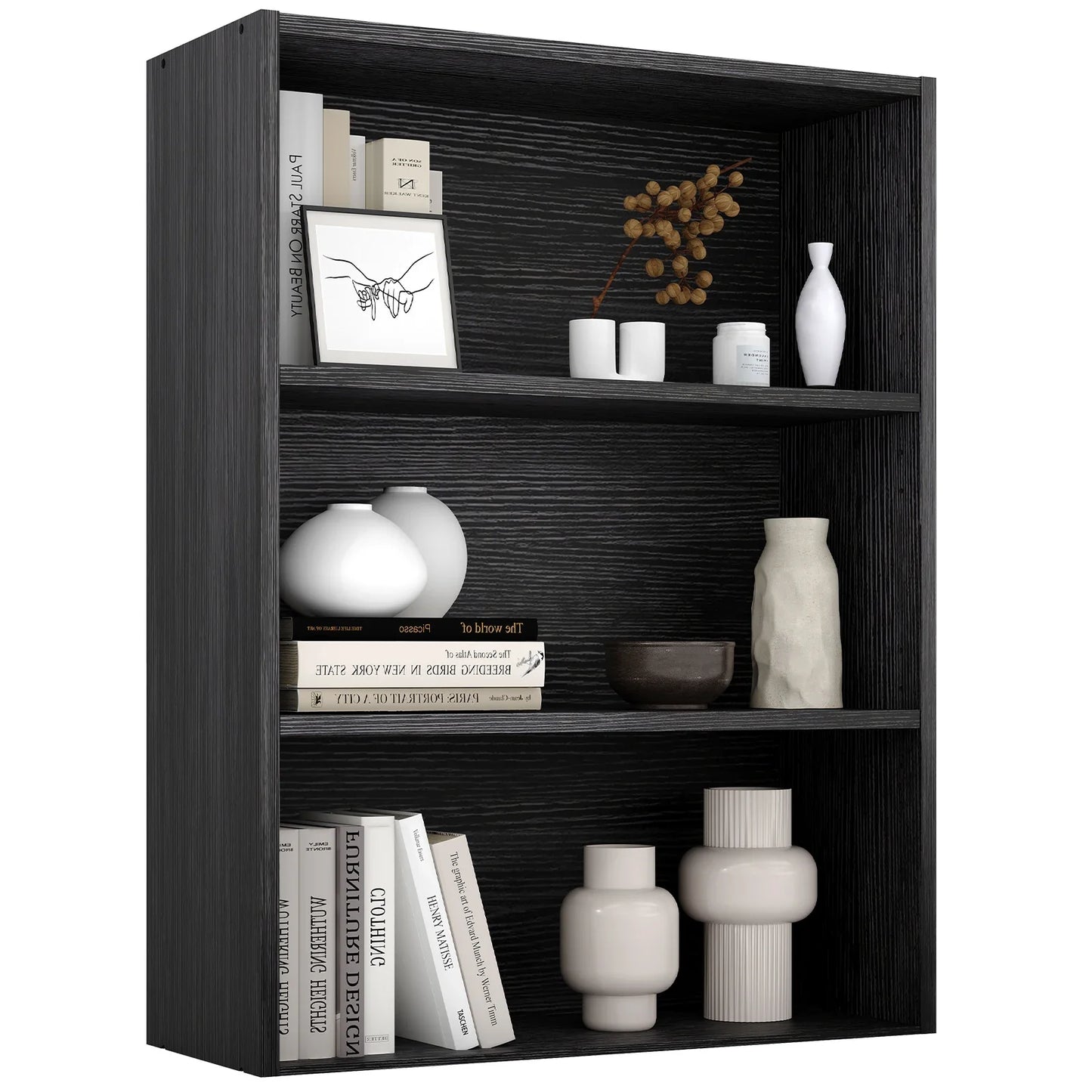 JHK Four Tier Wooden Floor Standing Open Bookshelf For Living Room Home Office