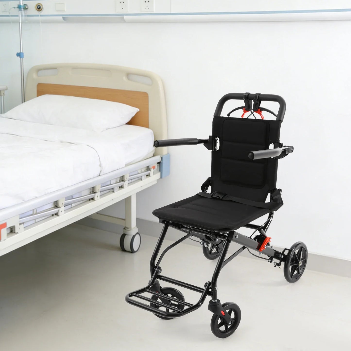 Foldable Transport Wheelchair With Handbrake For Adults Portable Mobility Chair