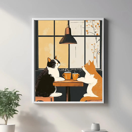 Funny Cat Coffee Wall Art for Tabby and Tuxedo Cat Owners Vintage Cat Cafe Print Black Cat Coffee Poster Unique Funny Animal Kit