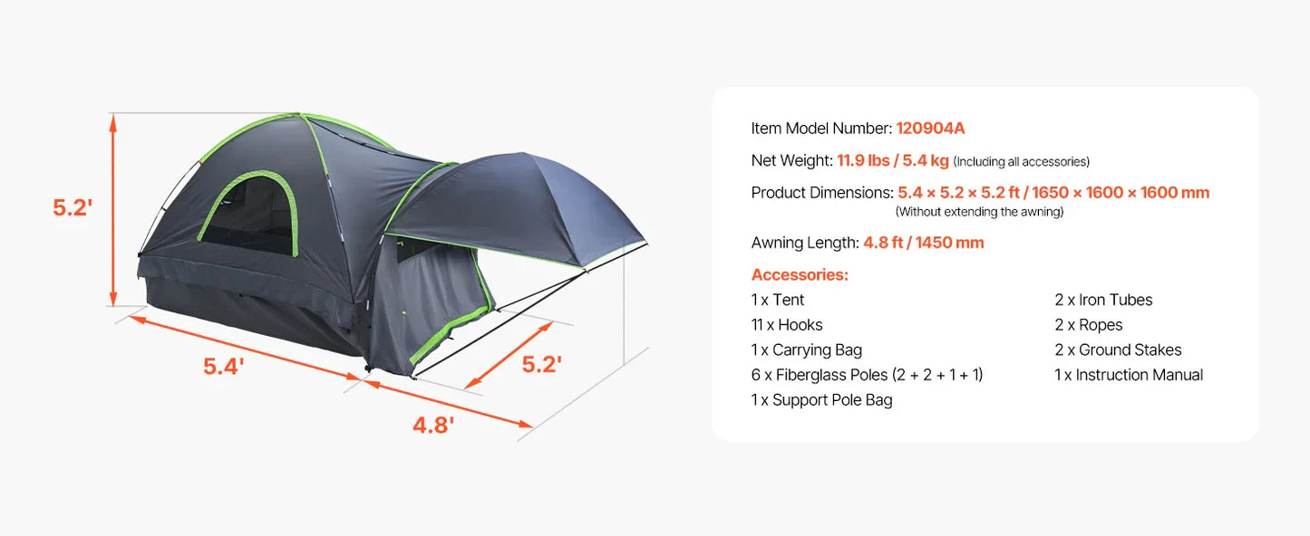 SucceBuy Pickup Truck Bed Tent With Expandable Awning Waterproof PU2000