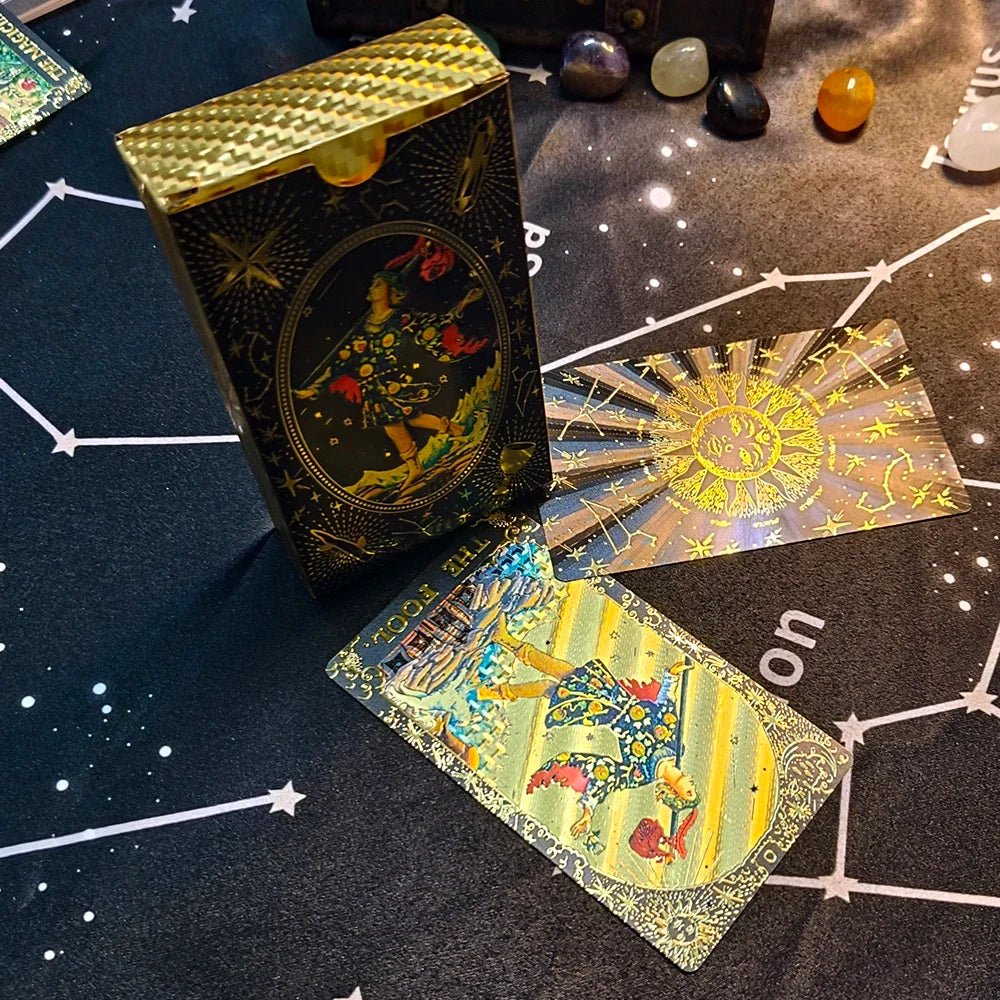 Creative Gold PET Tarot Cards Gorgeous Divinative Board Games Waterproof Astrological Oracle Deck With Guidebook