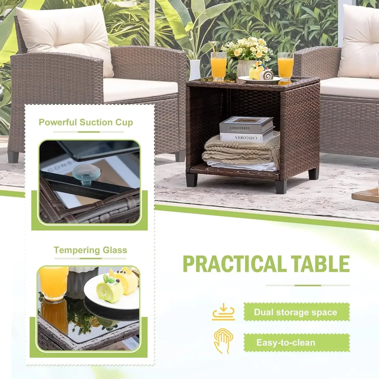 Rattan Wicker Patio Set 3 Pieces With Chairs And Table
