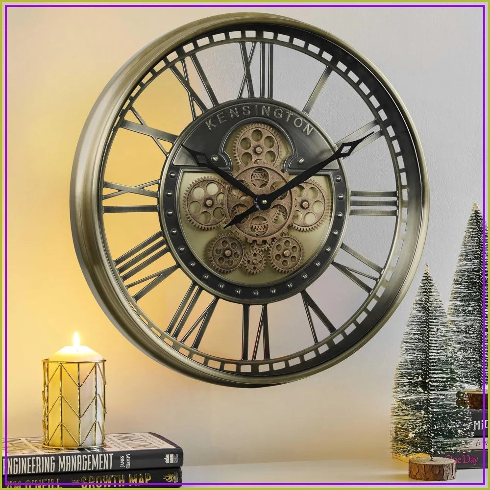 Moving Gears Wall Clock With Roman Numerals Modern Farmhouse Decor