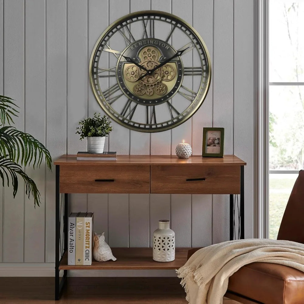 Moving Gears Wall Clock With Roman Numerals Modern Farmhouse Decor