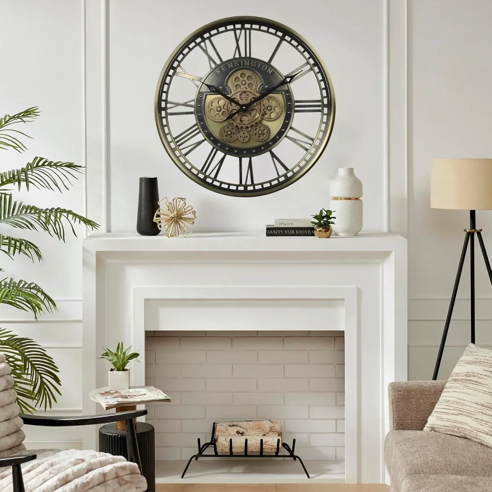 Moving Gears Wall Clock With Roman Numerals Modern Farmhouse Decor