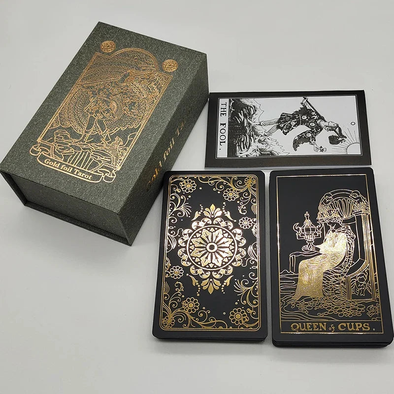 The New Knight Laser Gold Foil Tarot Board Game Set Hot Stamping Luxury PVC Waterproof Wear-resistant Divination Cards