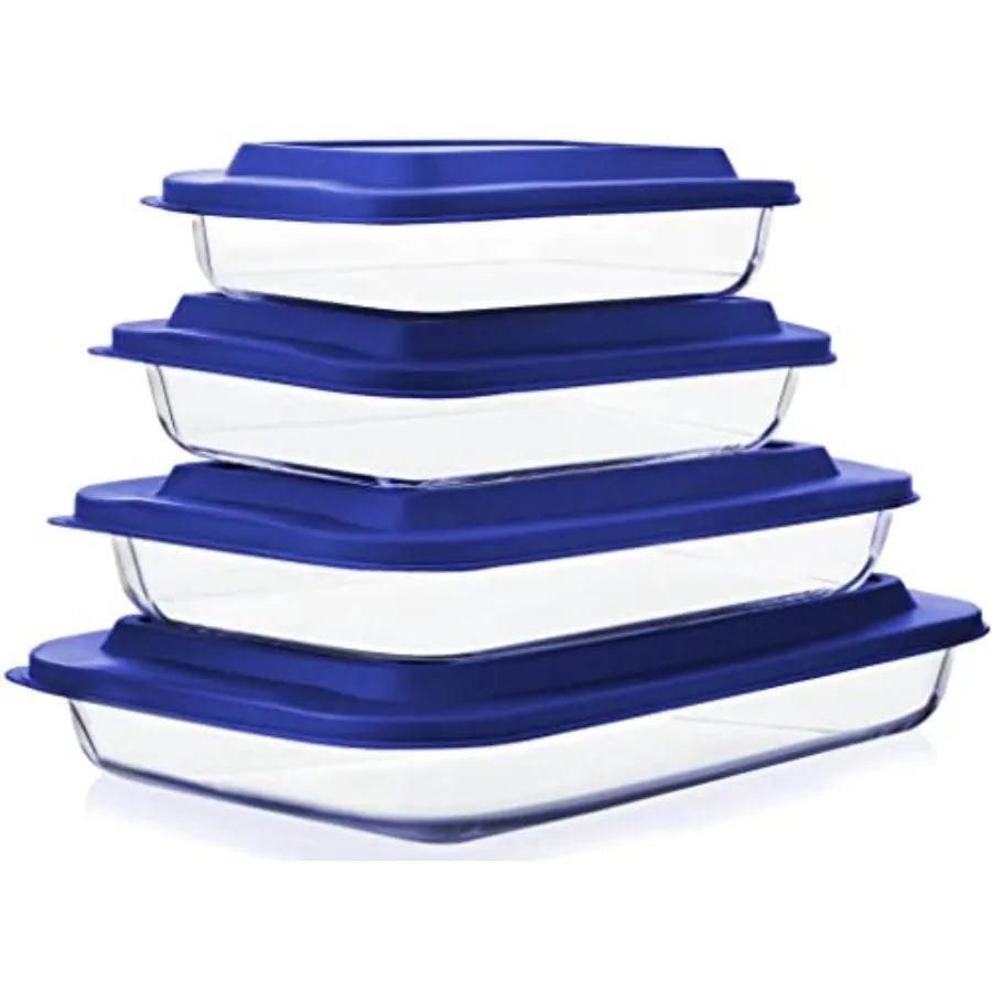Deep Glass Baking Dish Set With Lids For Lasagna Rectangular Bakeware