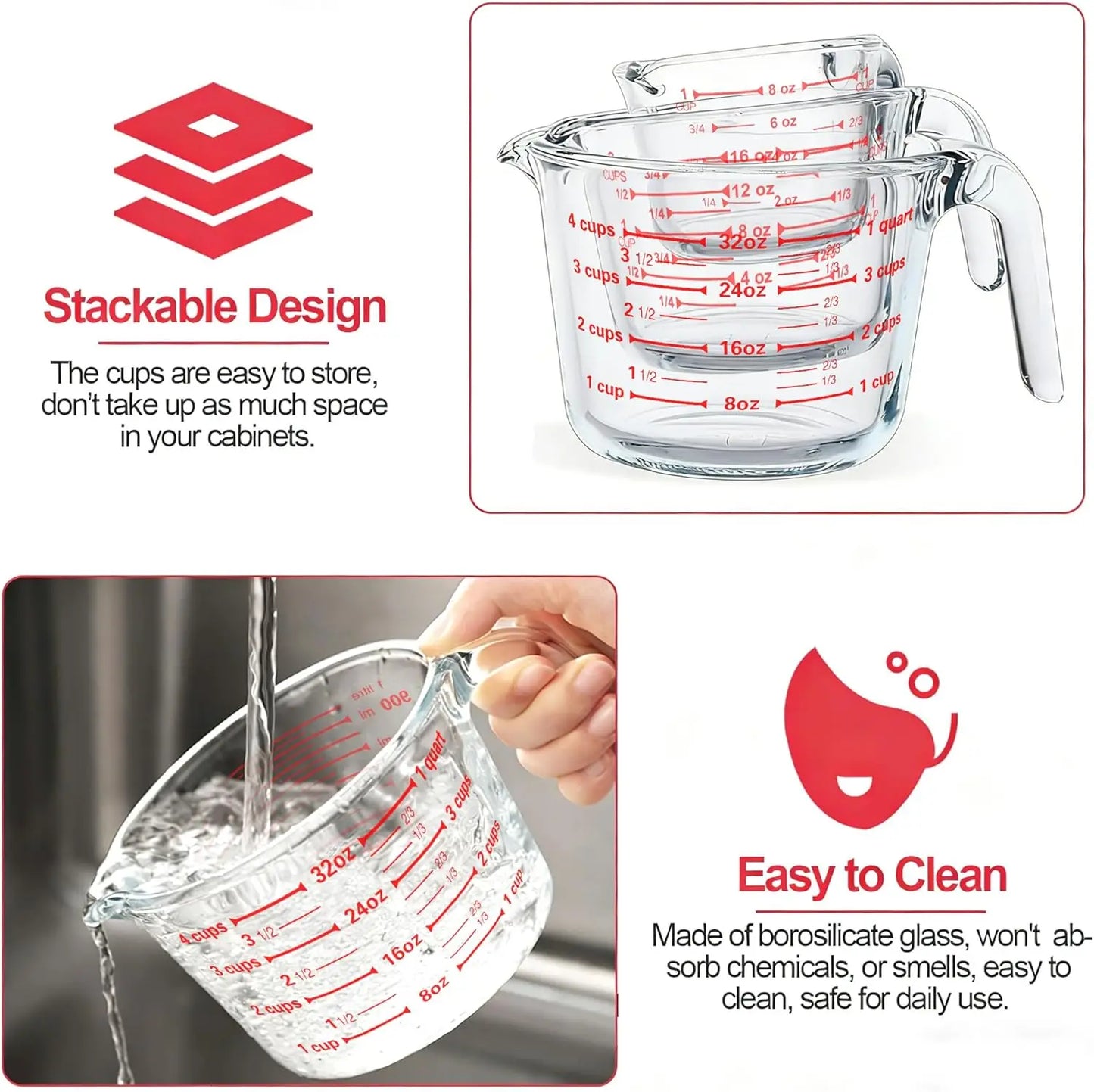 Glass Measuring Cups Set With Lids Borosilicate For Kitchen