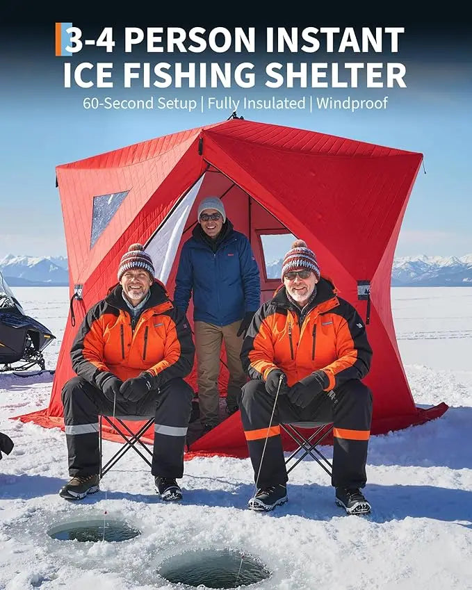 Insulated Pop Up Ice Fishing Tent Hub Style Windproof Shanty