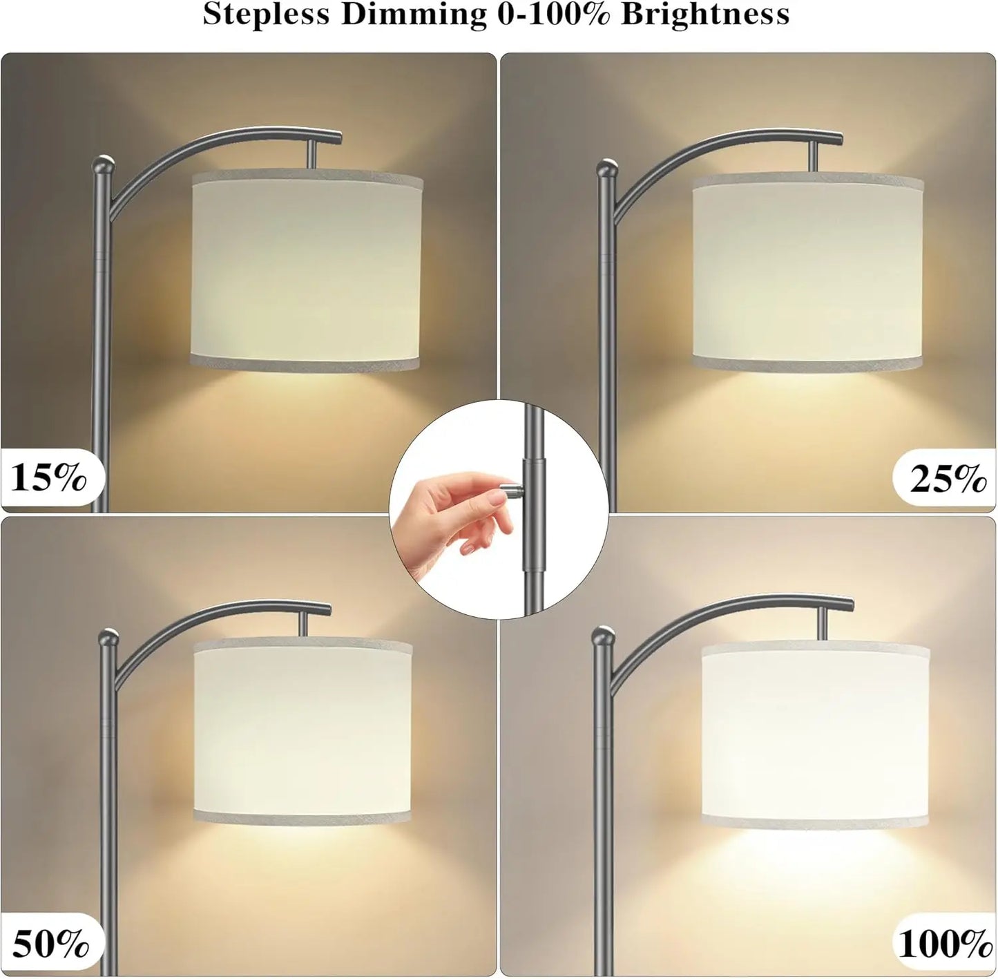 Dimmable Arc Floor Lamp With Linen Shade Stepless Dimming