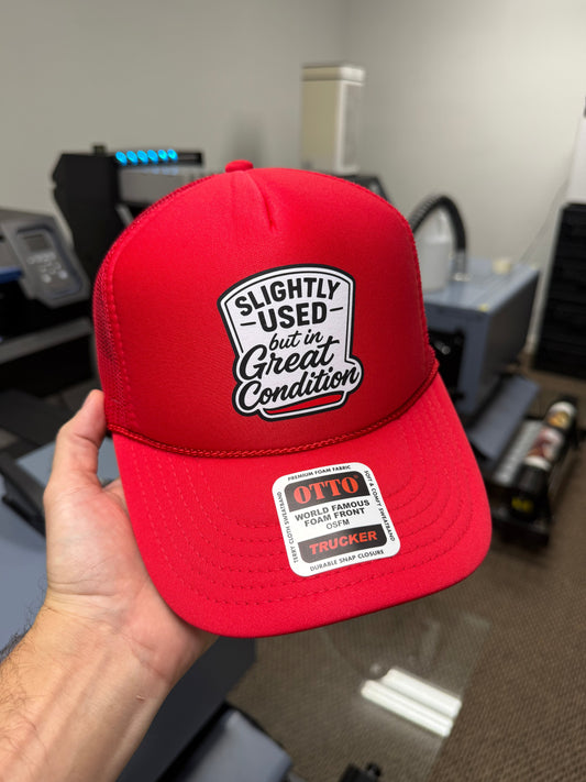 Slightly Used But in Great Condition Red Trucker Hat with Durable Snapback