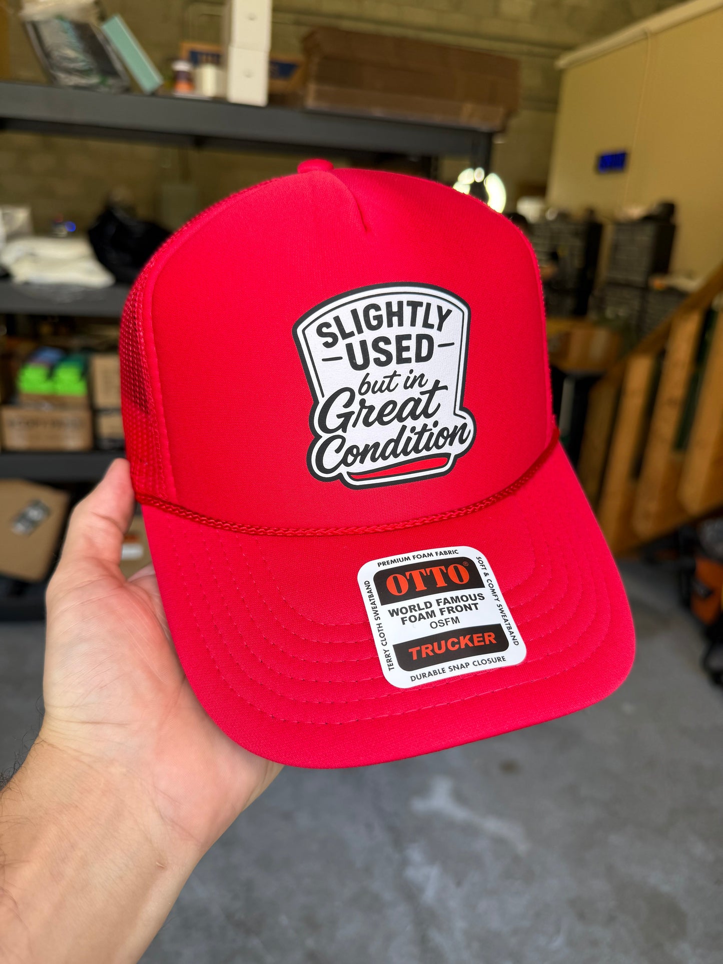 Slightly Used But in Great Condition Red Trucker Hat with Durable Snapback