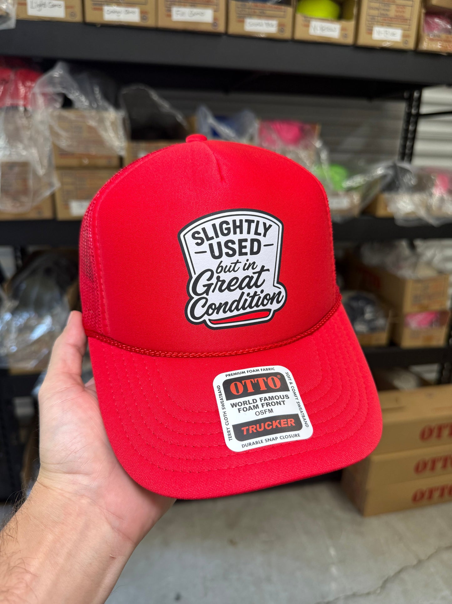 Slightly Used But in Great Condition Red Trucker Hat with Durable Snapback