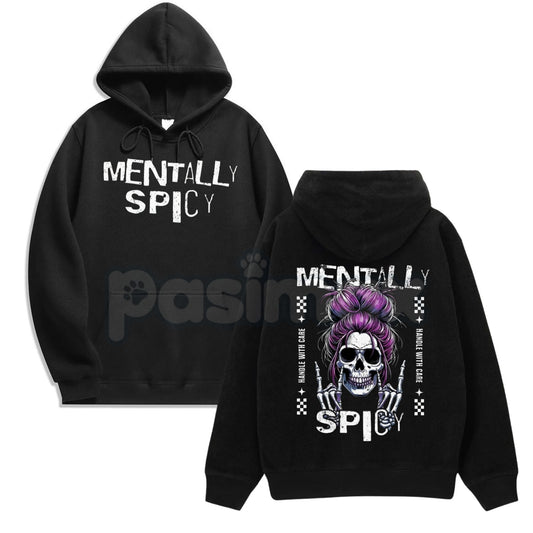 Spicy Brain Skull Hoodie – Dark Aesthetic Neurodivergent Streetwear, Grunge Mental Health Pullover, Unisex Vintage Wash
