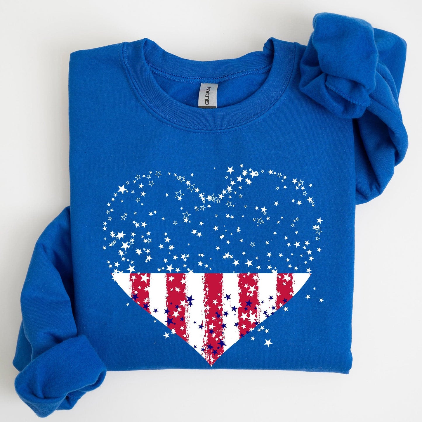 Star Hearts Red White Blue Fourth Of July Patriotic Celebration Edition Sweatshirt