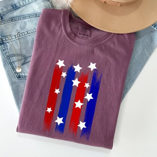 Stars Stripes Red White Blue Patriotic America Flag Design For Freedom Lovers Comfort Colors Tee