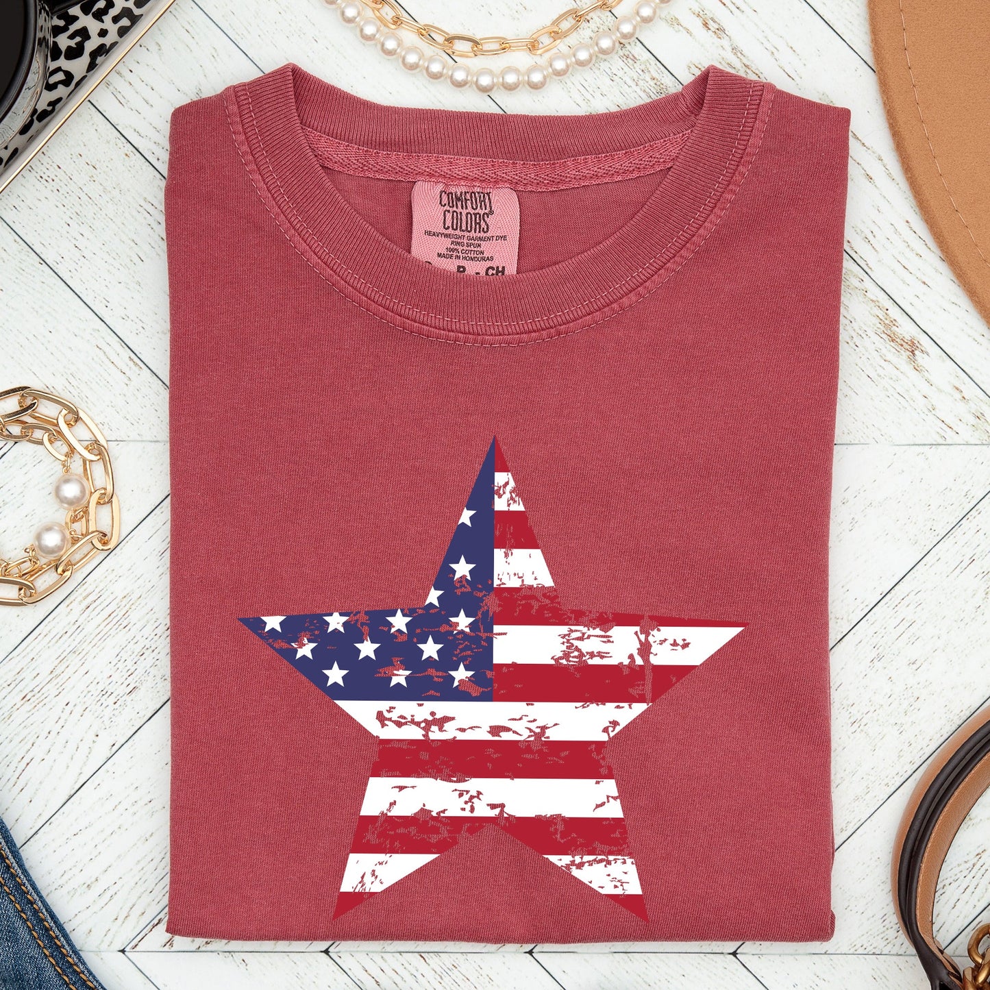 Stars and Stripes Patriotic Fourth of July Flag Design Graphic Comfort Colors Tee