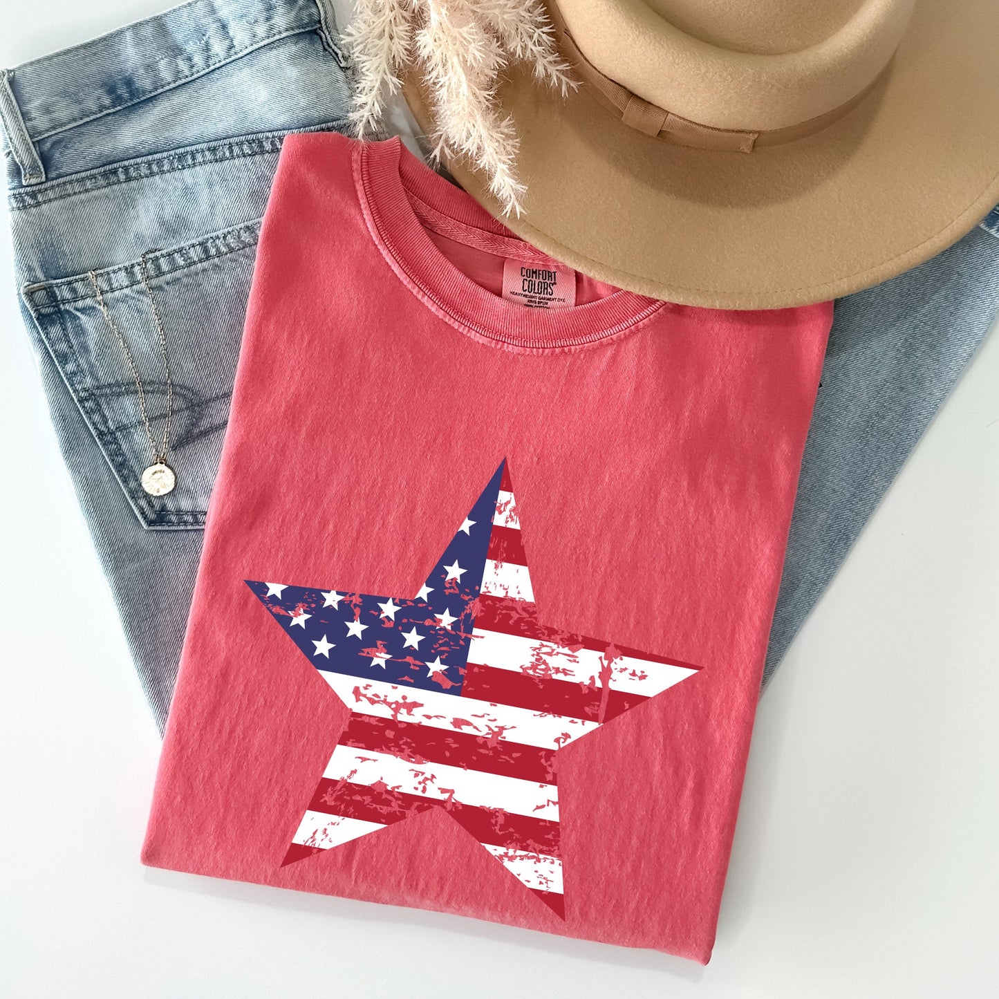 Stars and Stripes Patriotic Fourth of July Flag Design Graphic Comfort Colors Tee