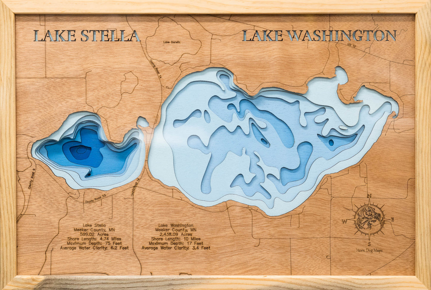 Washington and Stella Lakes in Meeker County, Minnesota