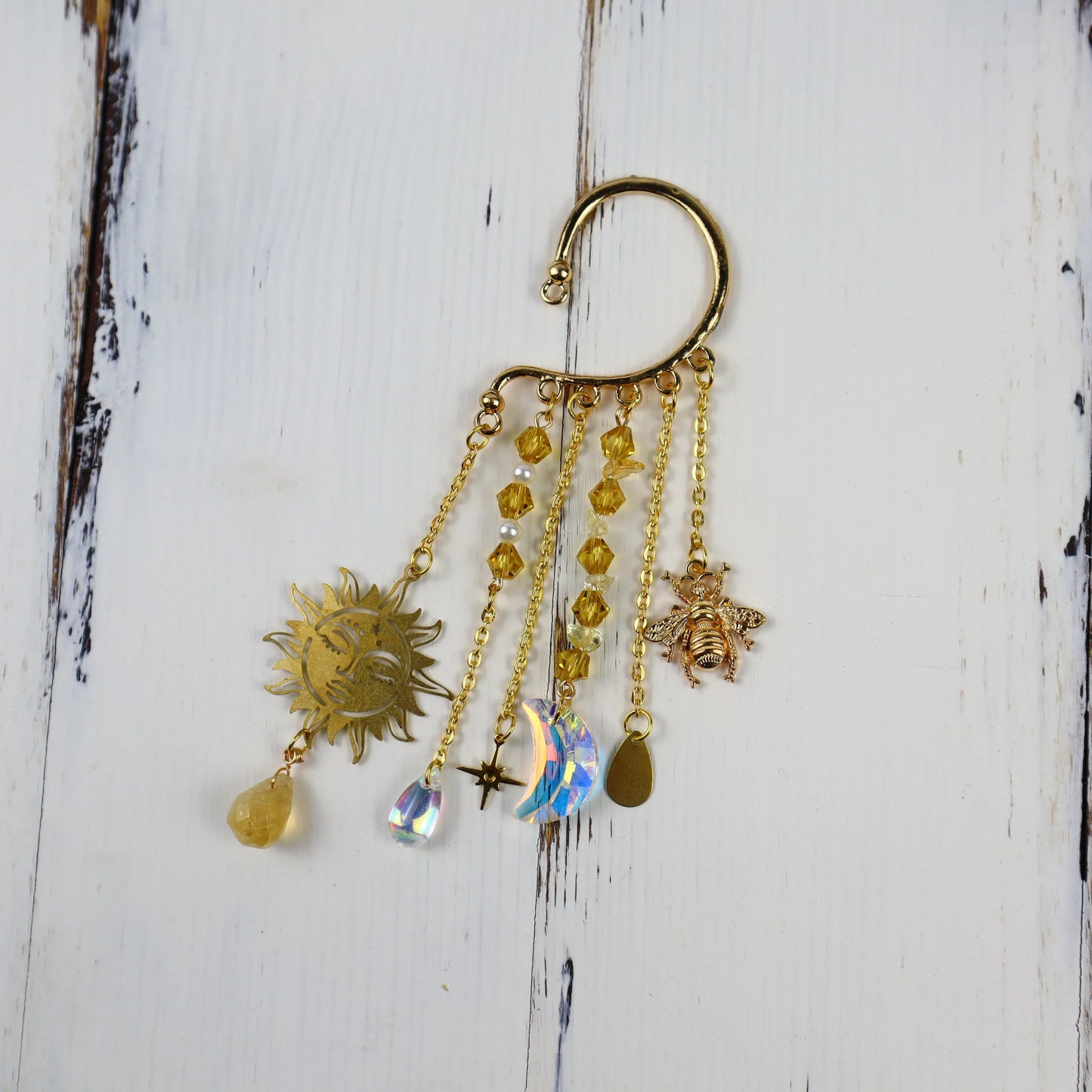Gold Ear Cuff Charm Crystal Earrings