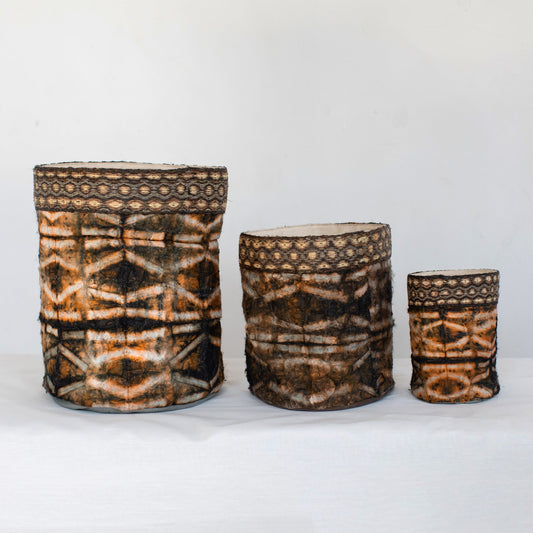 Wild Silk Shibori Basket - Stick Pattern - Onyx & Natural