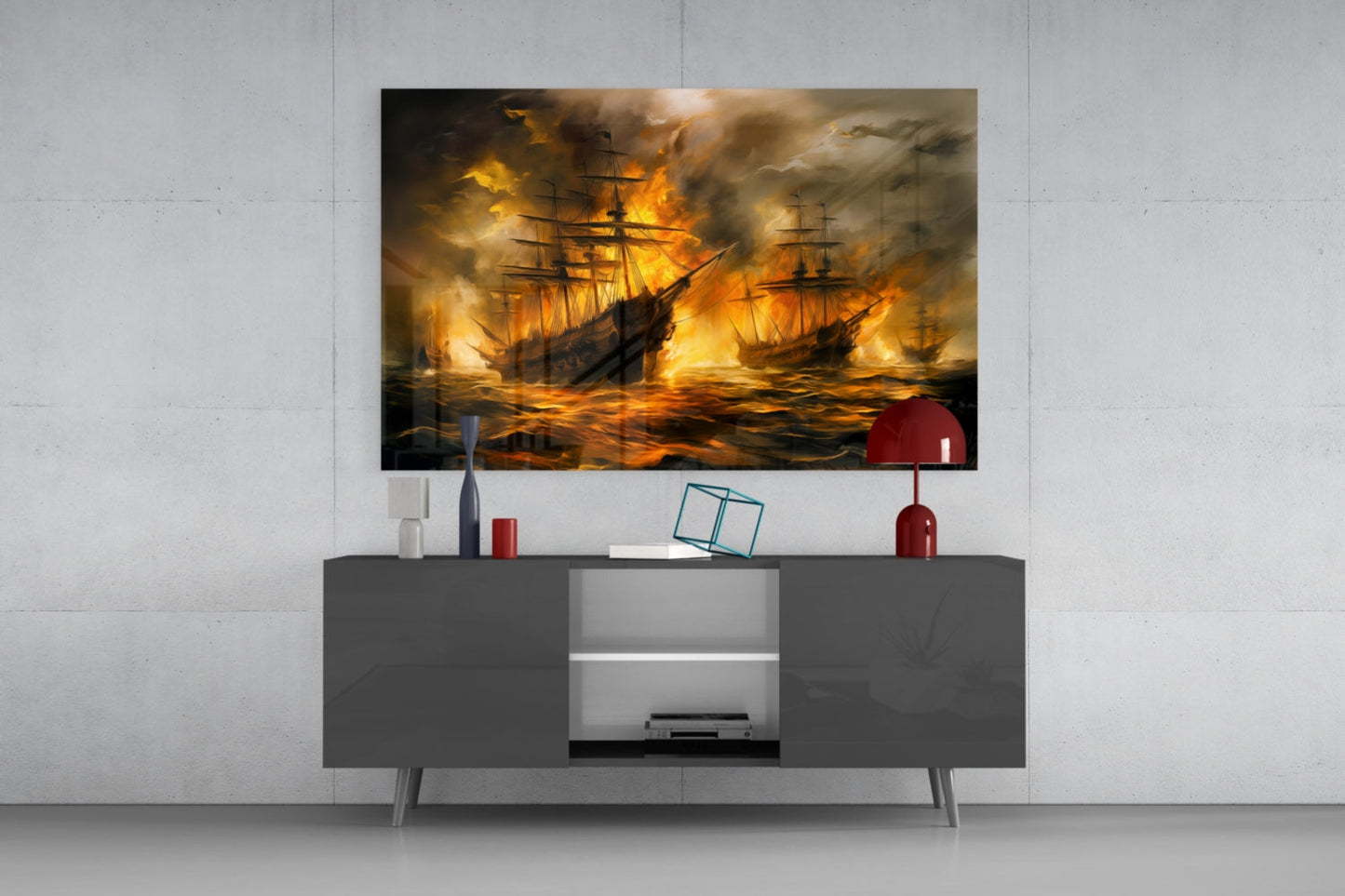 Navy in Flames Glass Wall Art | Designer Collection