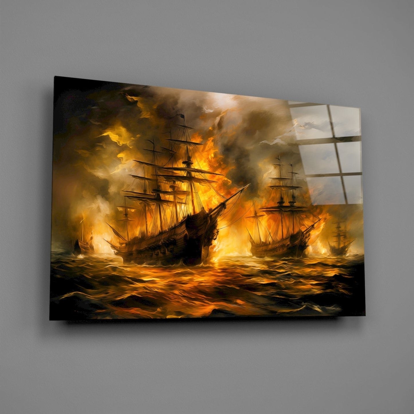 Navy in Flames Glass Wall Art | Designer Collection