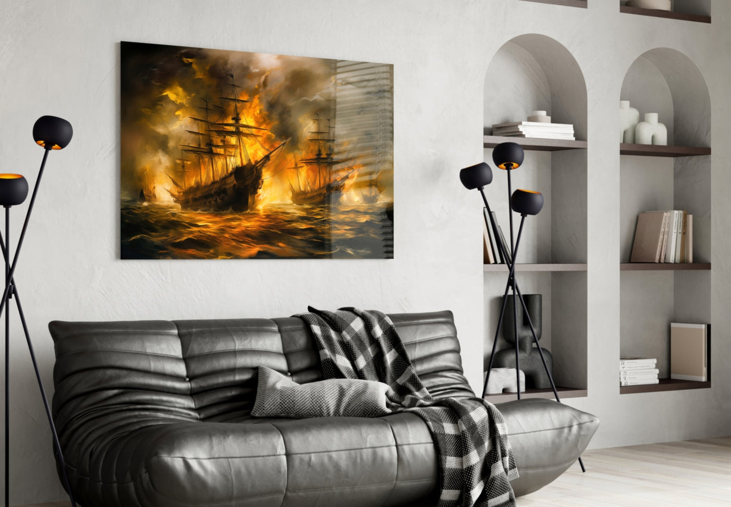 Navy in Flames Glass Wall Art | Designer Collection