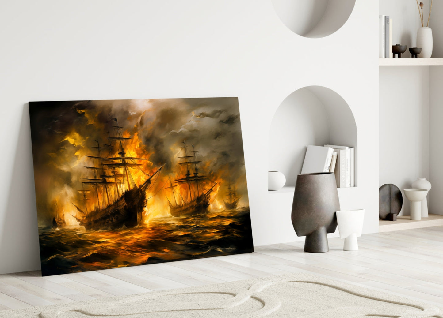 Navy in Flames Glass Wall Art | Designer Collection