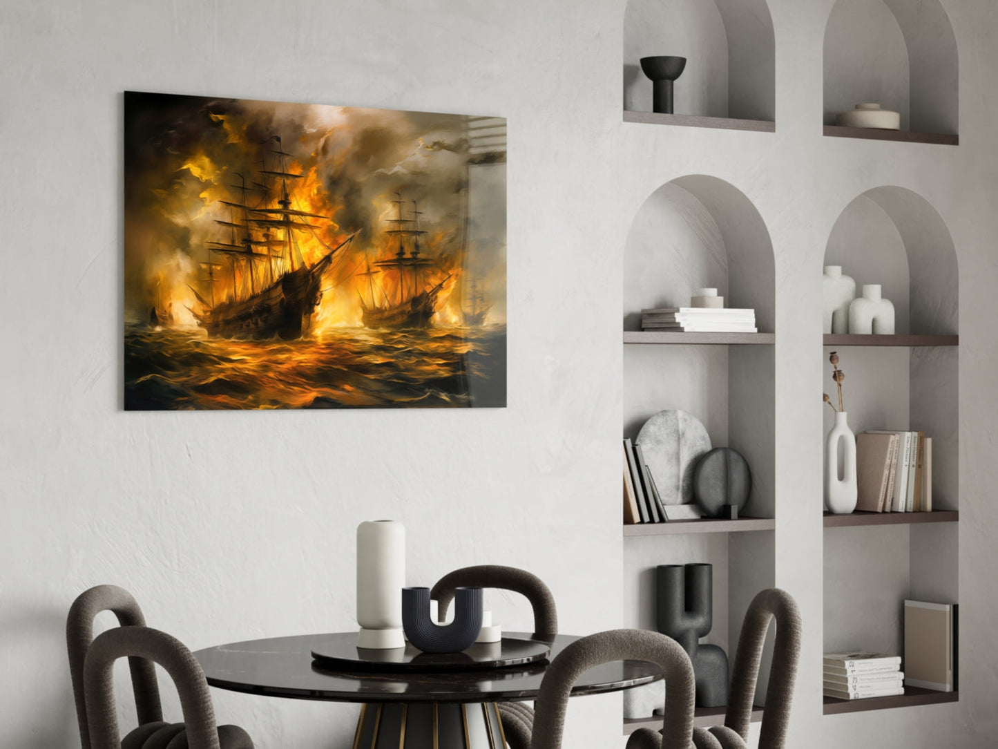 Navy in Flames Glass Wall Art | Designer Collection