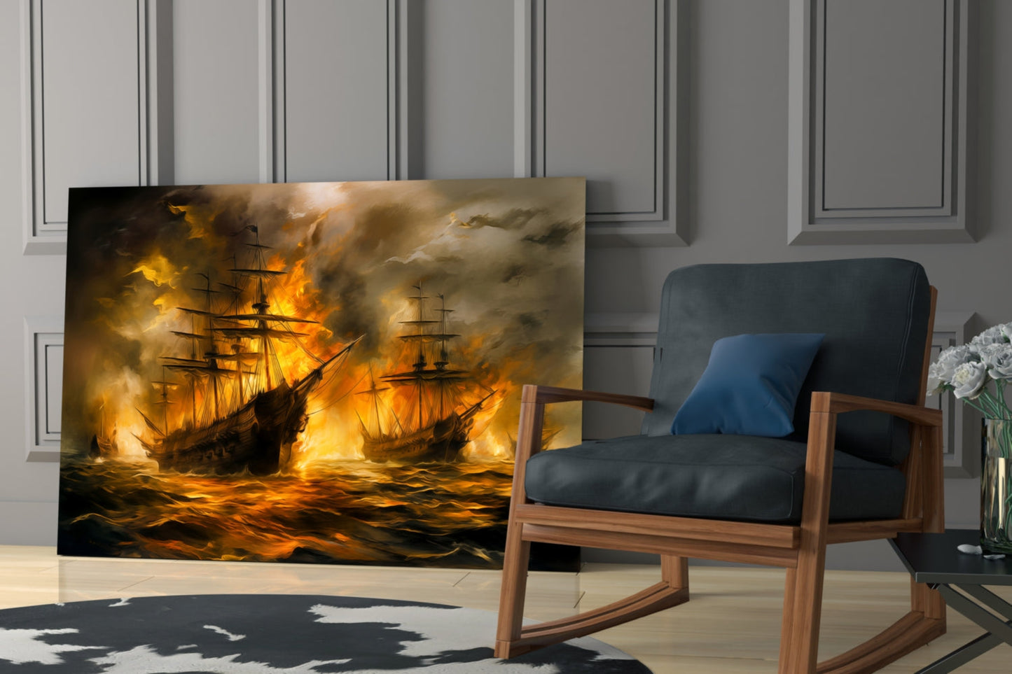 Navy in Flames Glass Wall Art | Designer Collection