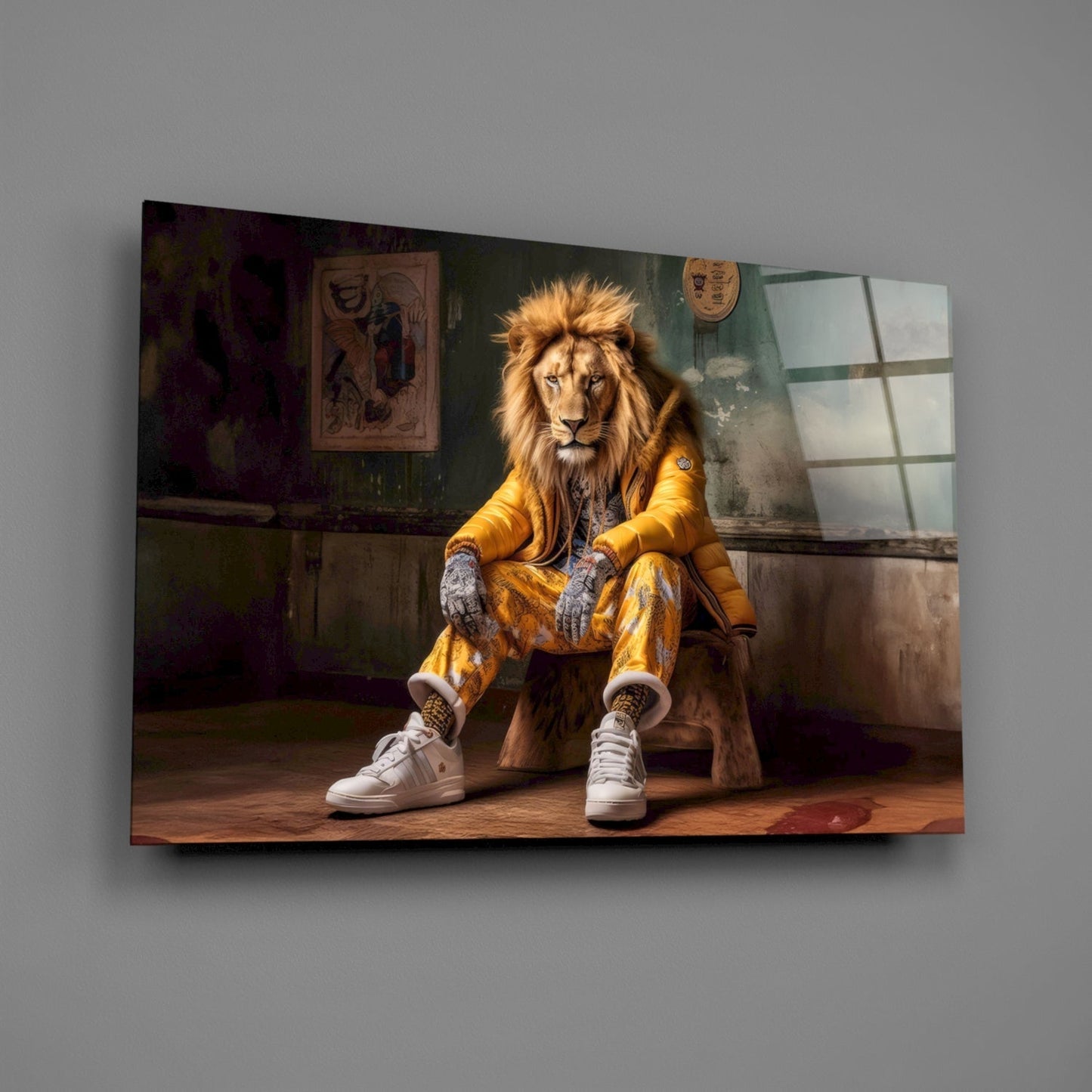 Yellow Jacket King Glass Wall Art || Designer Collection