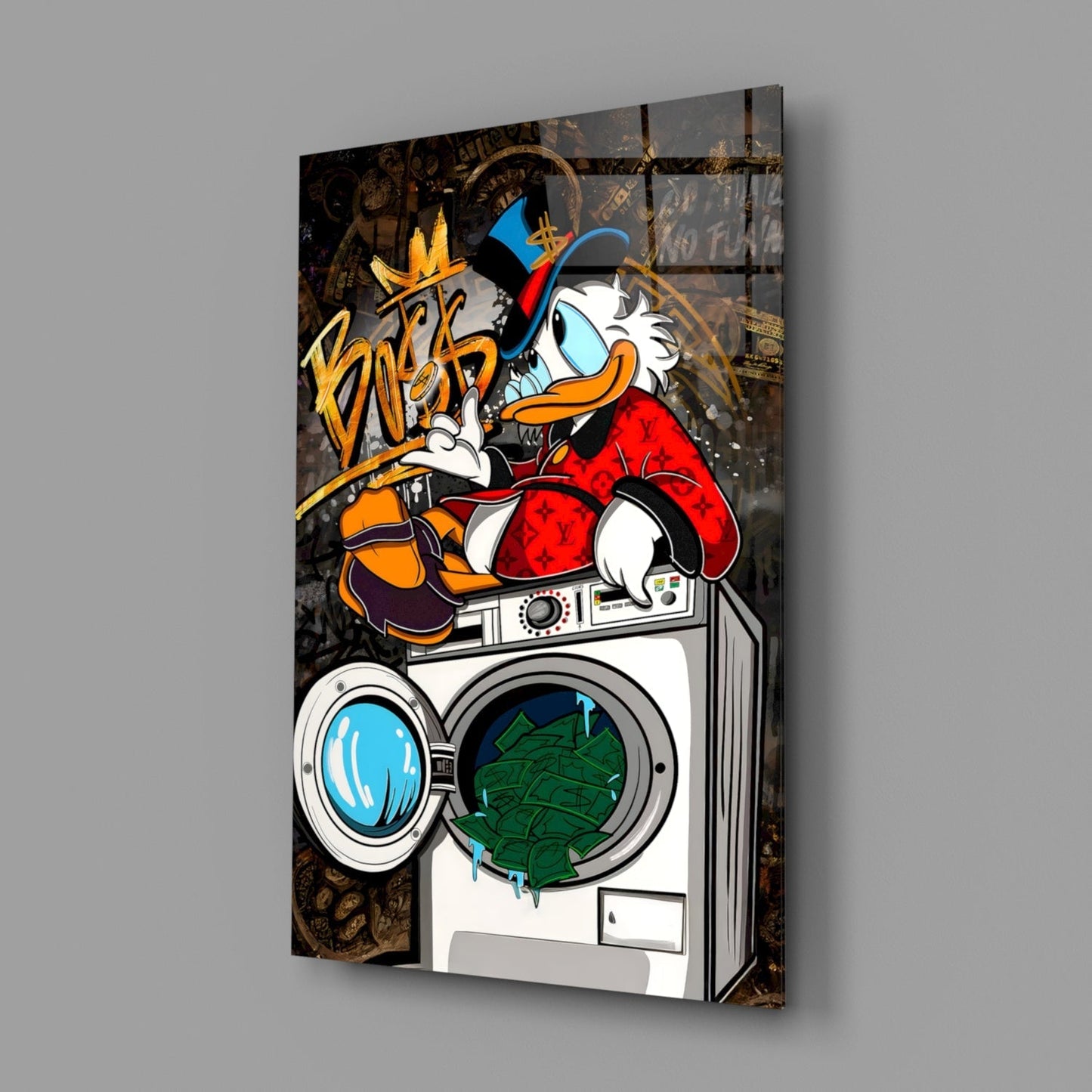 Scrooge's Money Laundering Glass Wall Art || Designer Collection