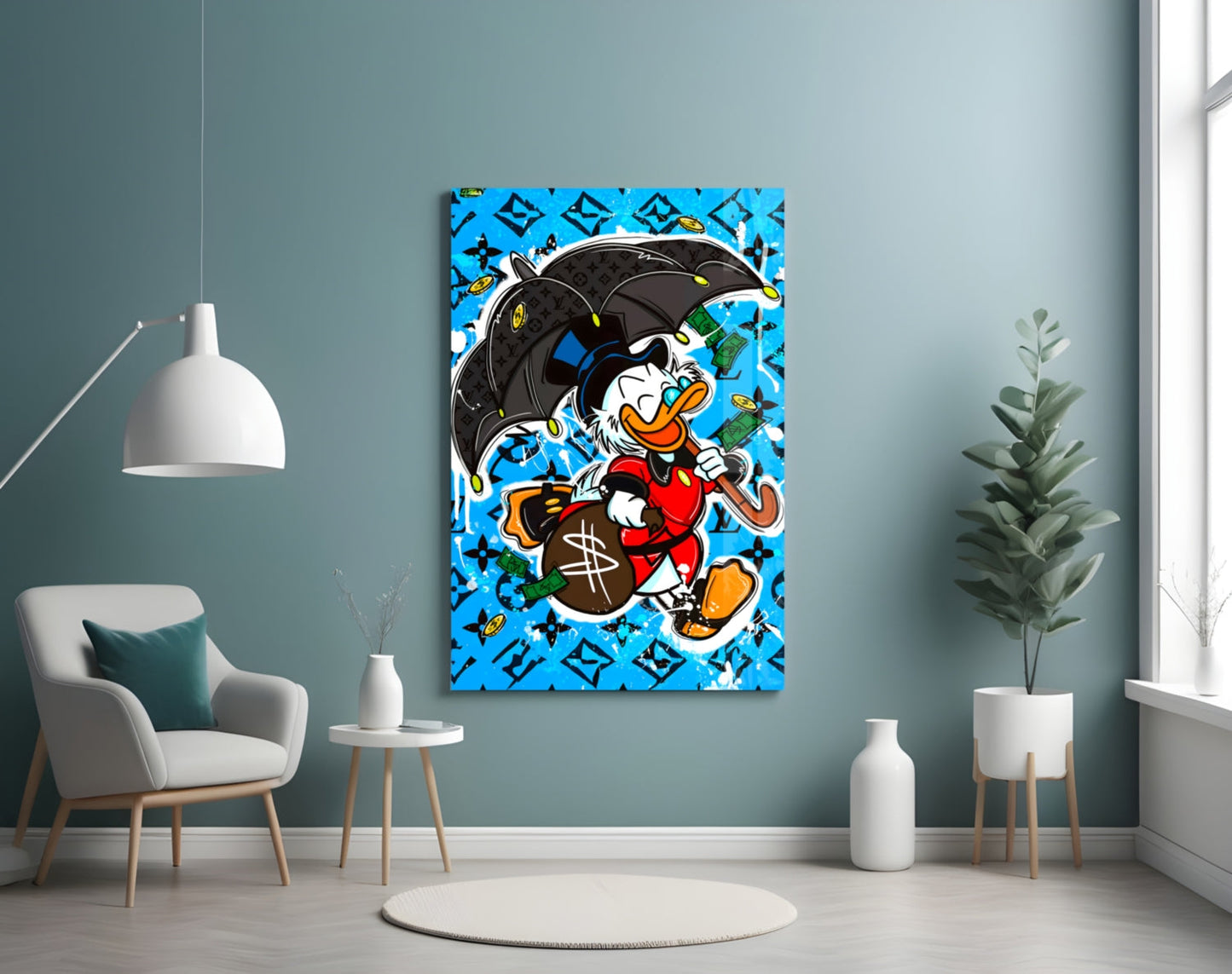 Scrooge's Money Rain Glass Wall Art || Designer Collection