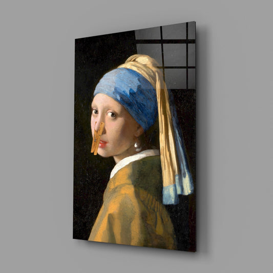 Girl Stuck on Clothespin Glass Wall Art || Designer Collection