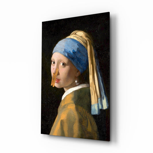 Girl Stuck on Clothespin Glass Wall Art || Designer Collection