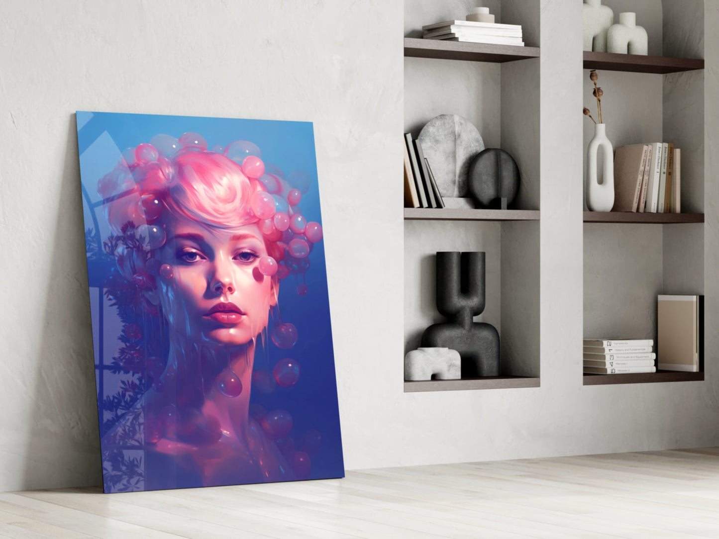 Pink Bubbles Glass Wall Art || Designer Collection