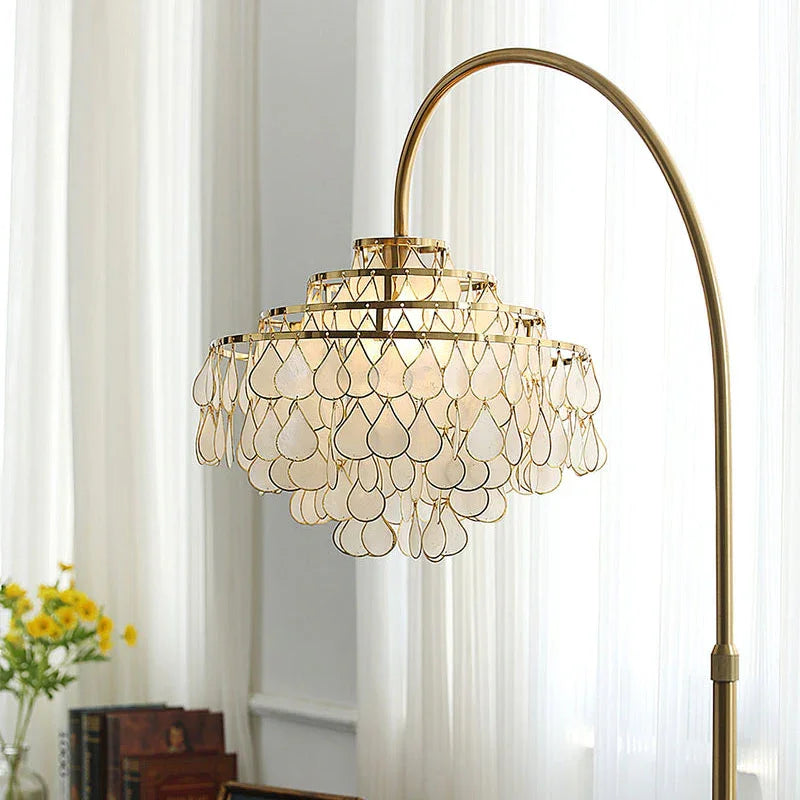 Teardrops Capiz Arc Floor Lamp