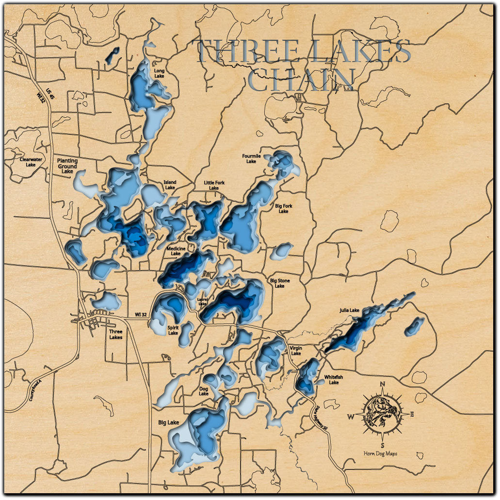Three Lakes Chain in Oneida County, Wisconsin