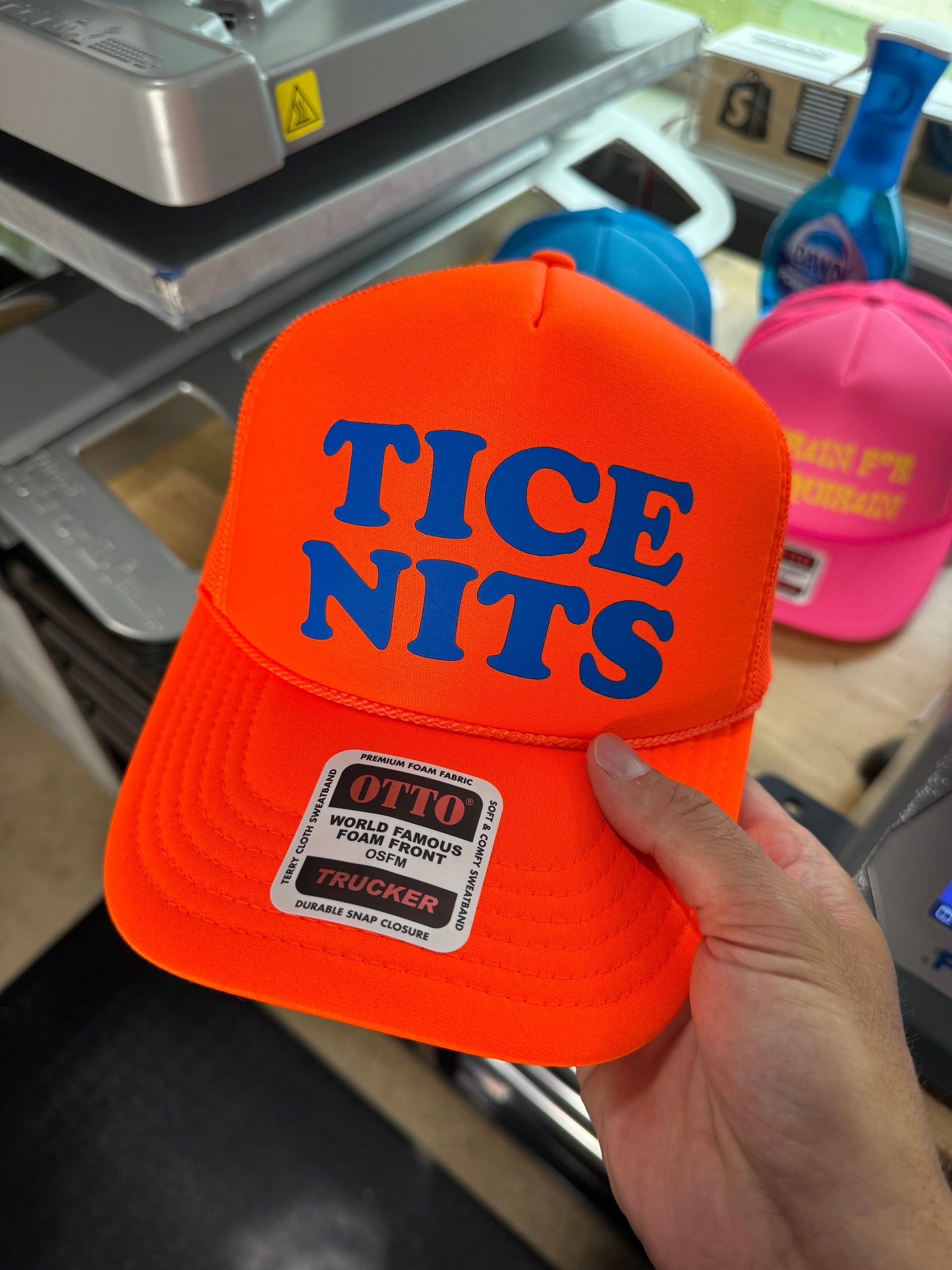 Tice Nits Neon Orange Foam Front Trucker Hat by Luckless Outfitters
