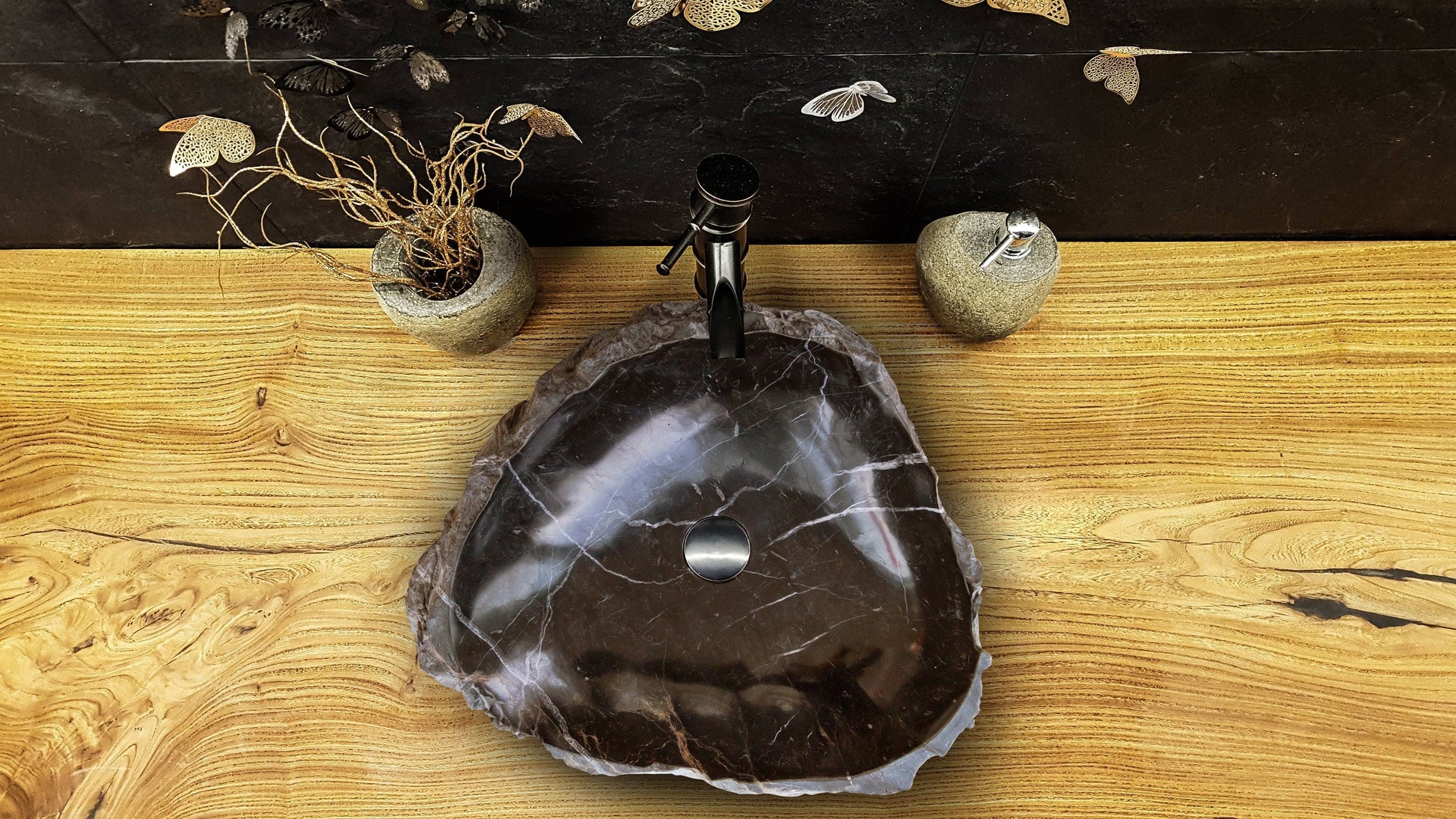 Black Turkish Marble Natural Stone Handcrafted Vessel Sink 17x17x5