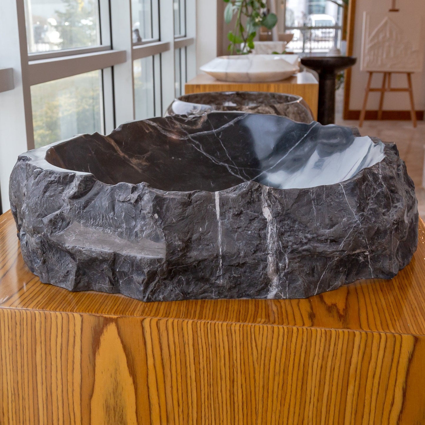 Black Turkish Marble Natural Stone Handcrafted Vessel Sink 17x17x5