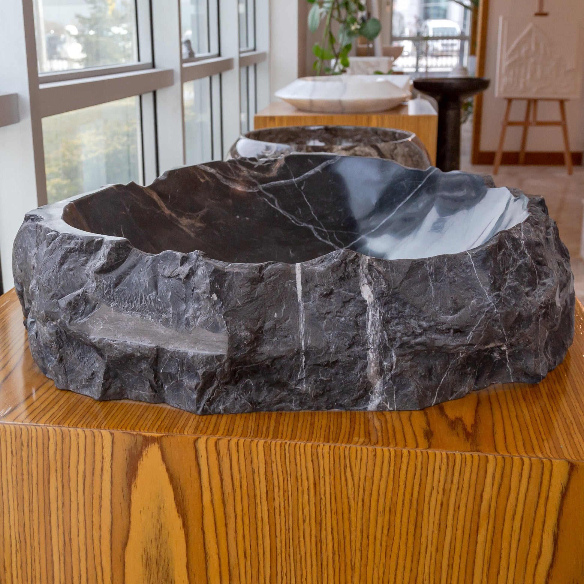 Black Turkish Marble Natural Stone Handcrafted Vessel Sink 17x17x5