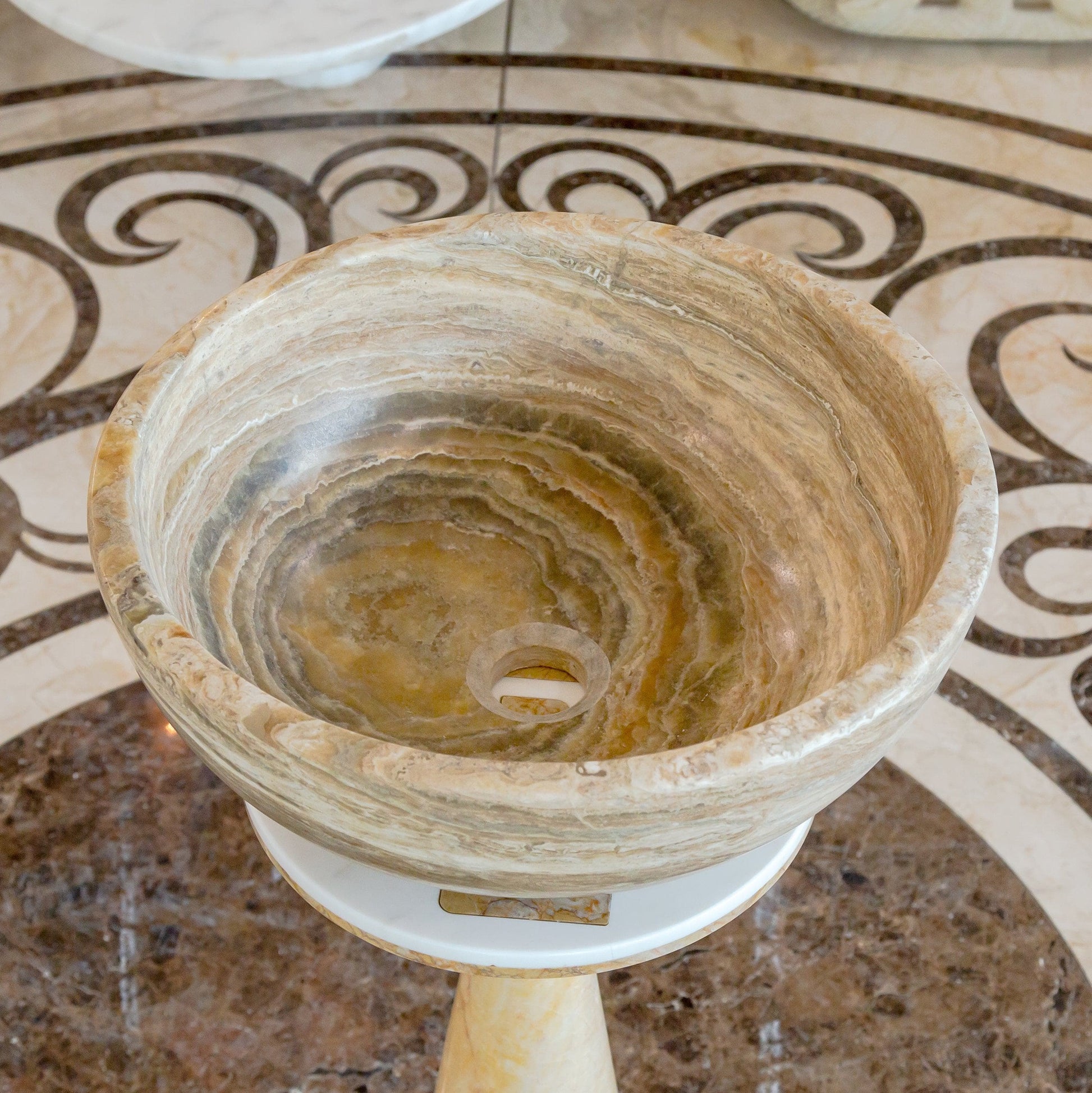 Travertine Onyx Natural Stone Round Vessel Sink - 16 Inch Diameter