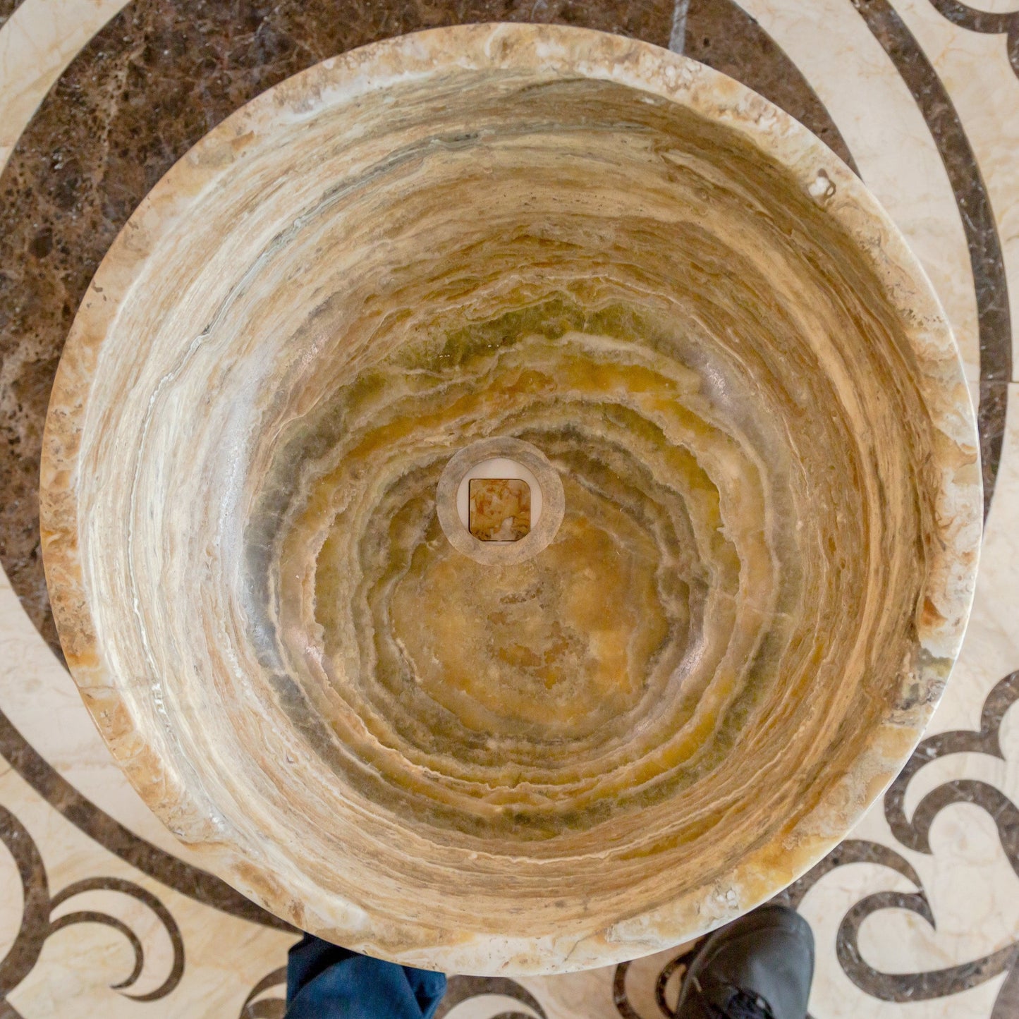 Travertine Onyx Natural Stone Round Vessel Sink - 16 Inch Diameter