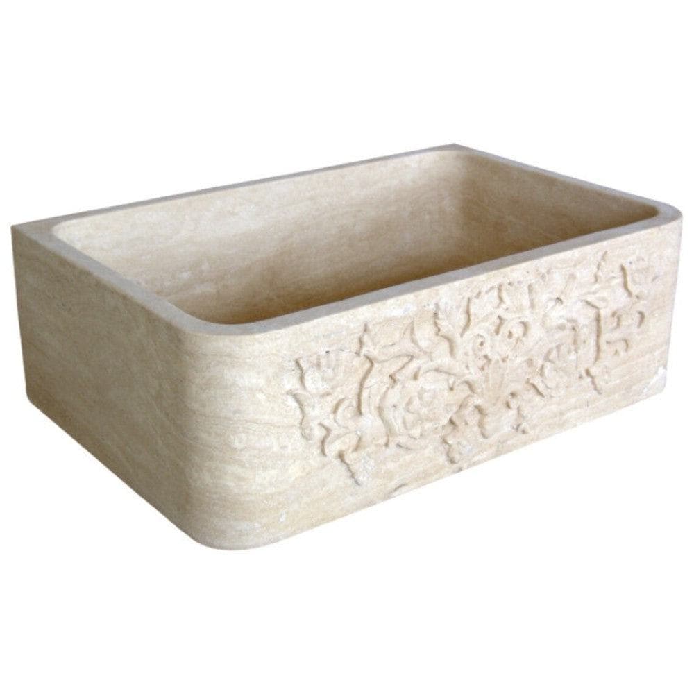 Light Travertine Natural Stone Farmhouse Apron Kitchen Sink 18x30x10